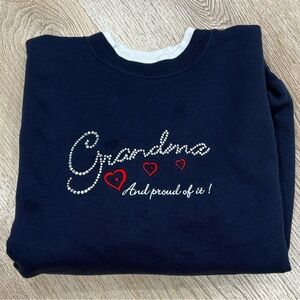 Grandma And Proud Of It Sweatshirt Vintage Gift Rhinestone Hearts Large